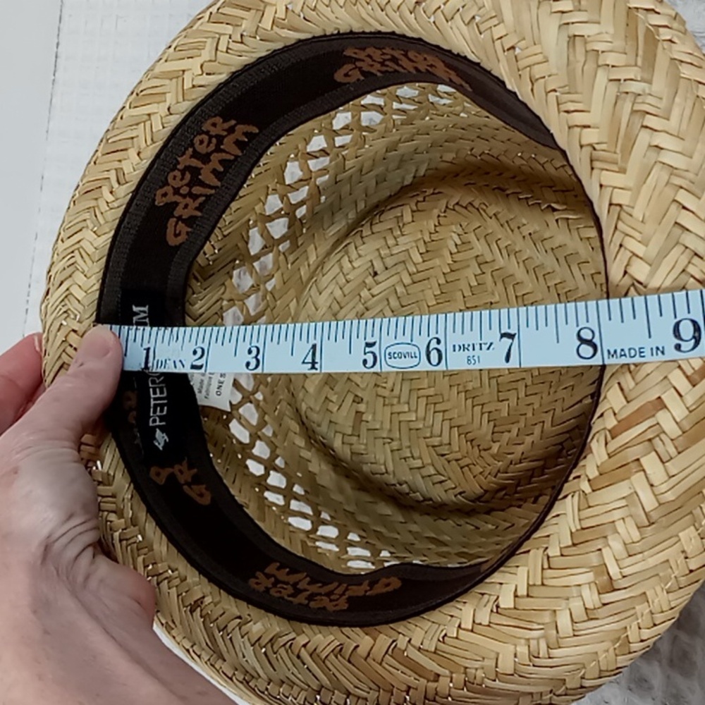 Peter Grimm Straw Pork Pie Hat w/Multi Color Crossgrain Band & Feather Accents - Picture 13 of 14